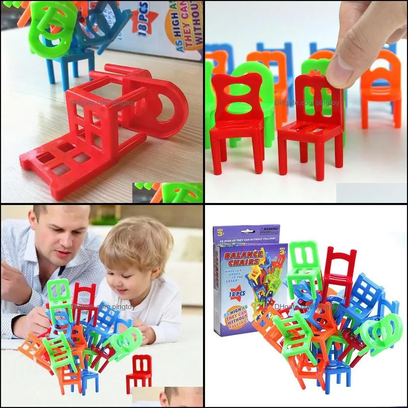 18PCS Plastic Balance Toy Stacking Chairs Desk Play Game Toys Parent Child Interactive Party Game Toys Doll Accessories