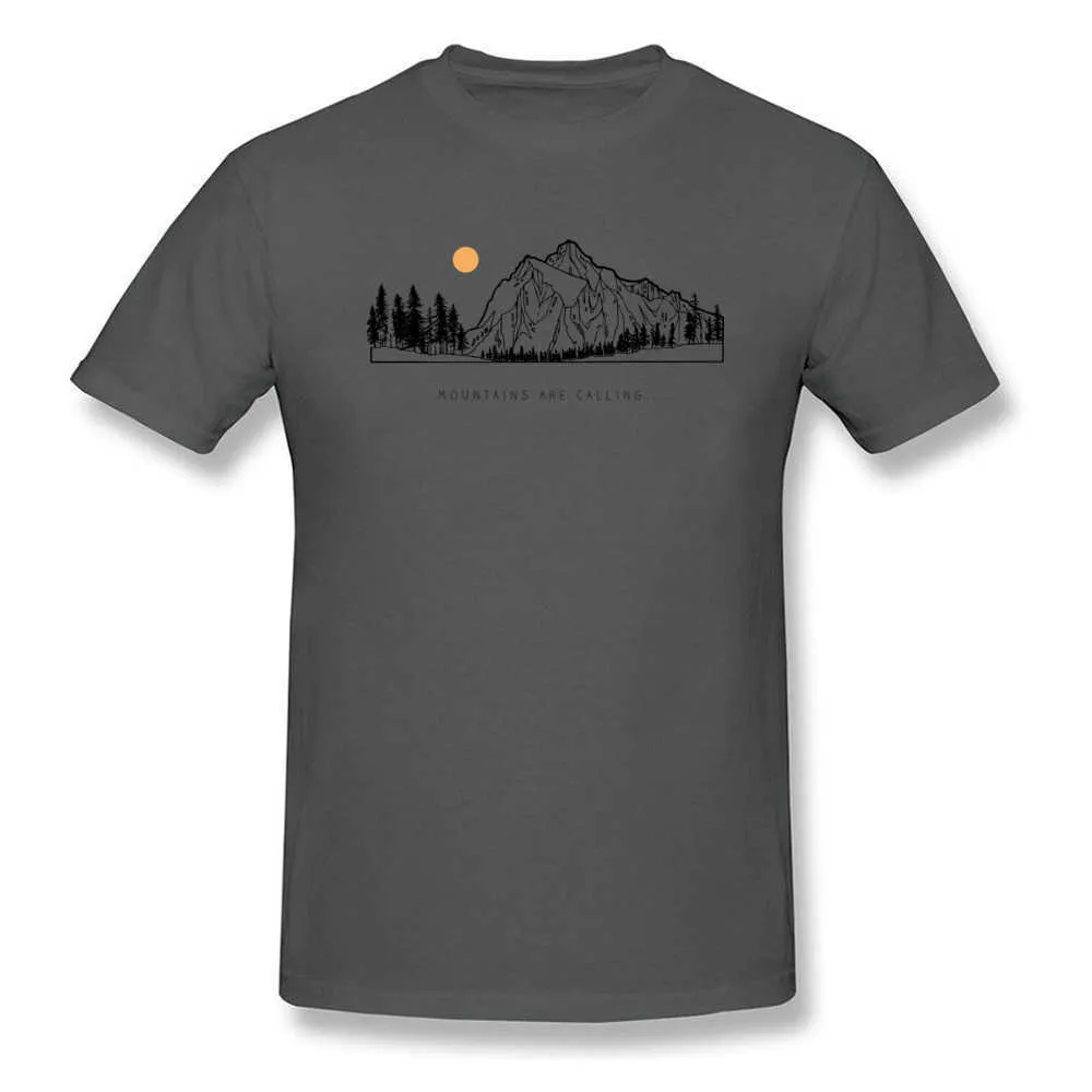 Tops Shirts Mountains are Calling Autumn Hot Sale Unique Short Sleeve Pure Cotton Round Neck Mens T-shirts Unique Tee Shirt Mountains are Calling carbon