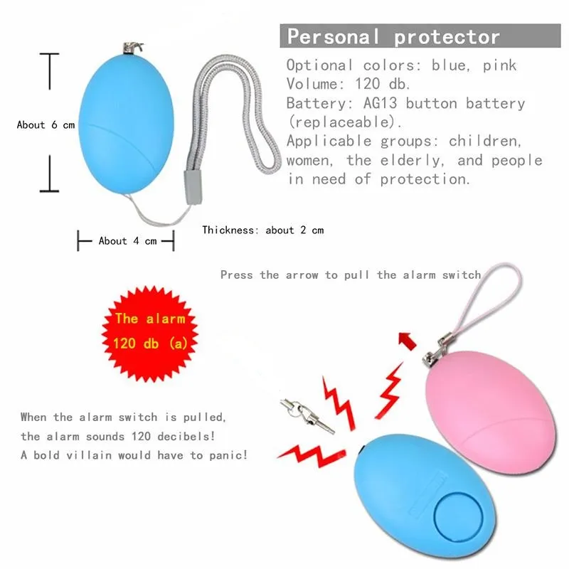 Självförsvar Larm 120db Högt Keychain Alarm System Girl Women Protect Alert Personlig säkerhet Nödsäkerhetssystem Partihandel