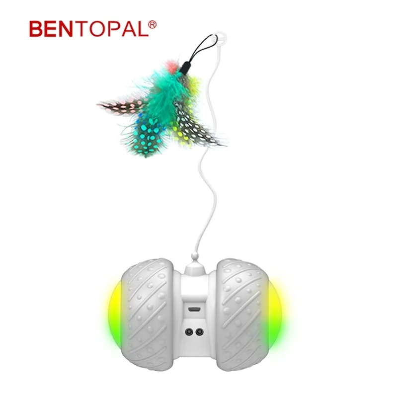 BENTOPAL- -Smart Interactive Feather Stick Cat Toys Gatto elettronico automatico Intelligentemente USB LED Light Pet Toys Cat Funny Toys 211122