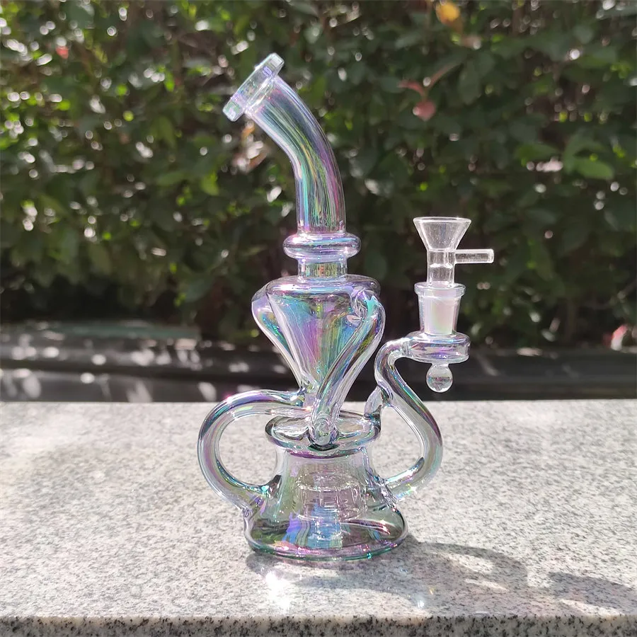 2021 Hookah Bong Glass DABリグマルチカラーレインボーレシラー水艇煙の煙パイプ9インチの高さ14.4 mmの女性ジョイント石英バンジャー