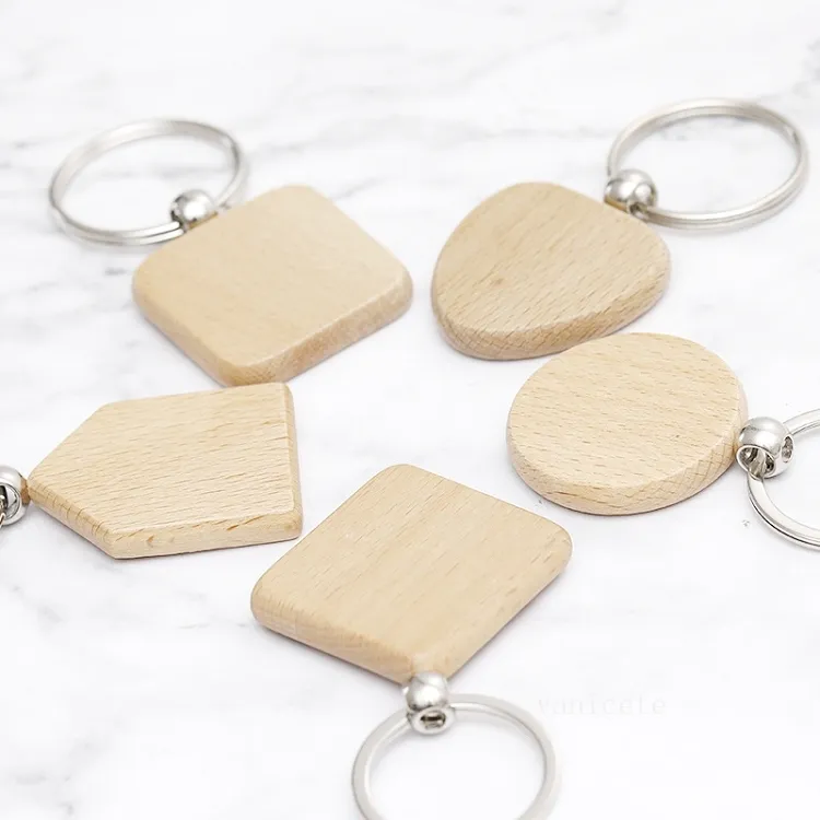 Beech Wood Keychain Party Favor Blank Personalized Customized Tag Lettering DIY Pendant Keychain Creative Birthday Gift T2I53259