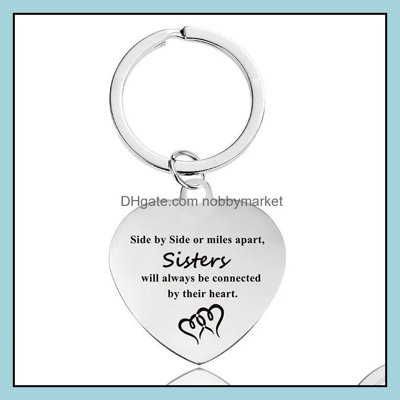 Fashion Stainless Steel Lettering Heart Key Rings Lovers Mum Friendship Sisters Silver Car Keychains Jewelry Mothers Day Good Friend Christmas