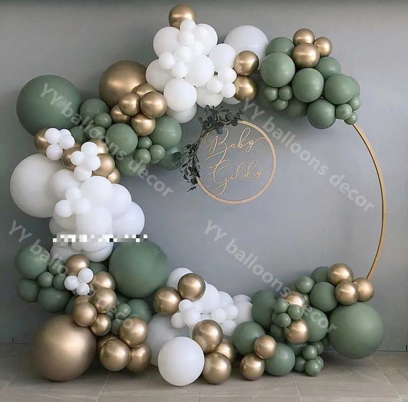 132pcsBaby Shower Balloon Garland Arch Kit 12Ft RETRO Palloncini in lattice oro bianco verde Confezione per decorazioni per feste di compleanno Supplie 210626