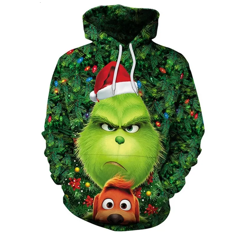 Halloween green hair monster Grinch 3D sweater digital print Hoodie Cosplay animation