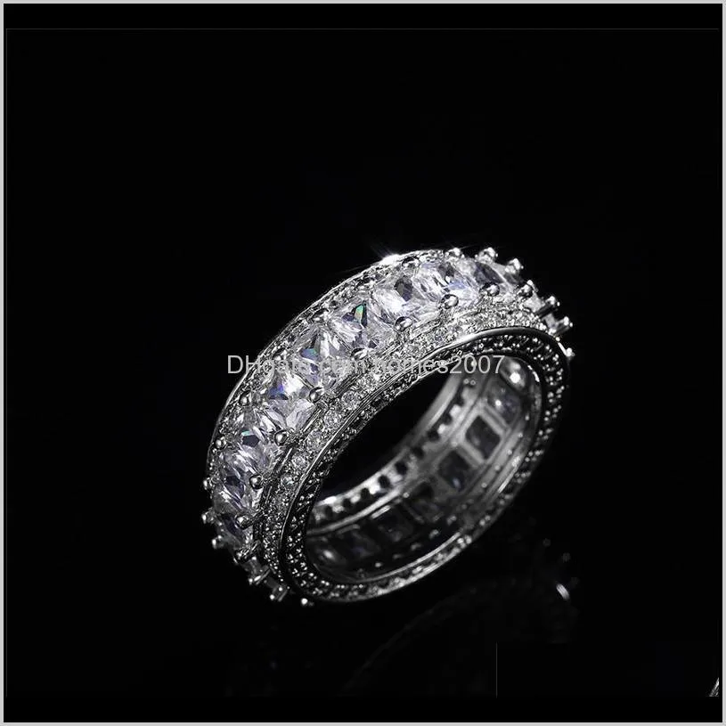 SmyckenFashion vitguldpläterad kubisk zirkoniumoxid rundad evighetsring för kvinnor och flickor Bröllopsförlovningsband Smycken Ringar Drop Delive