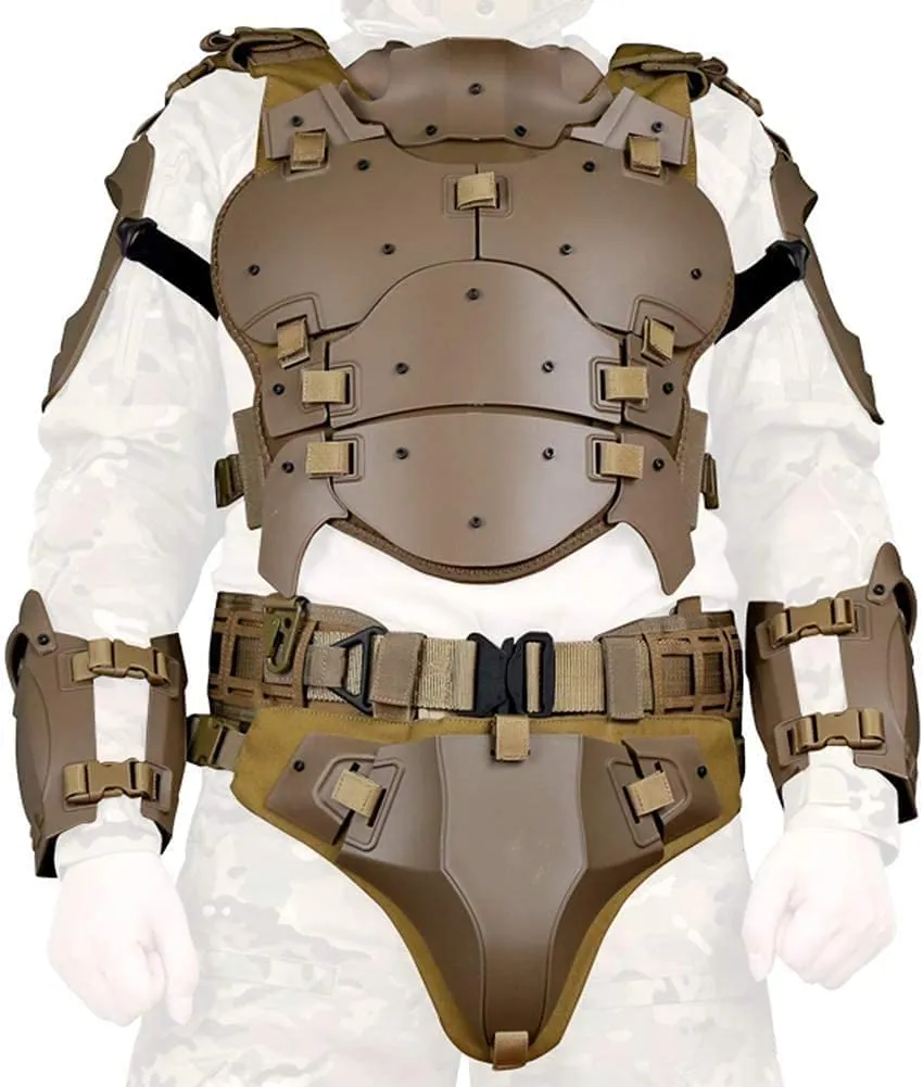 Tactical Airsoft Armor Set Back With Adjustable Molle Chest Protector, Elbow Shoulder Guard