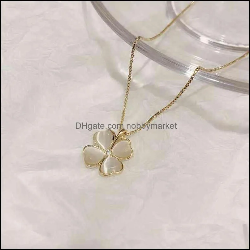 2021 net red 14K cat`s eye exquisite clover pendant simple temperament female clavicle Chain Gift Necklace