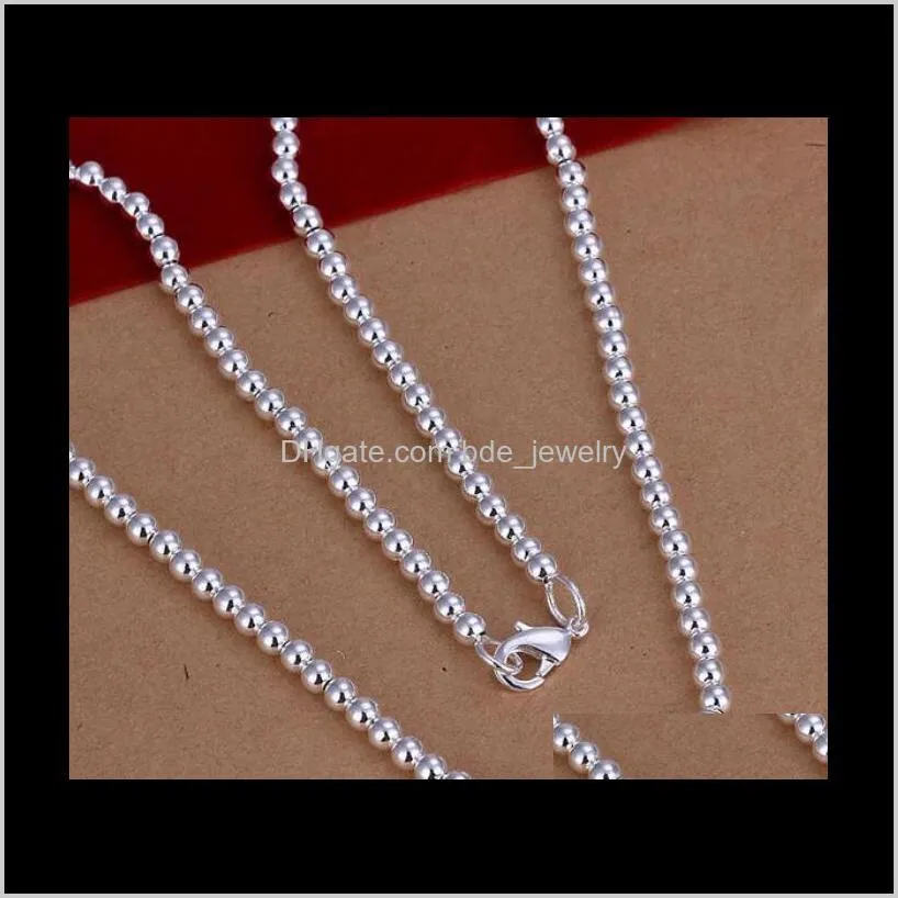 high quality 925 silver 4mm beads chain necklace bracelet fashion jewelry set dff0730