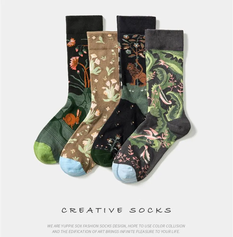 Yuppie Hip Hop Socks Europeu Americano Franc￪s Mulheres Jacquard Personalidade Classic Leisure Fashion Creative Avant Garde Street Skateboard Meias de algod￣o