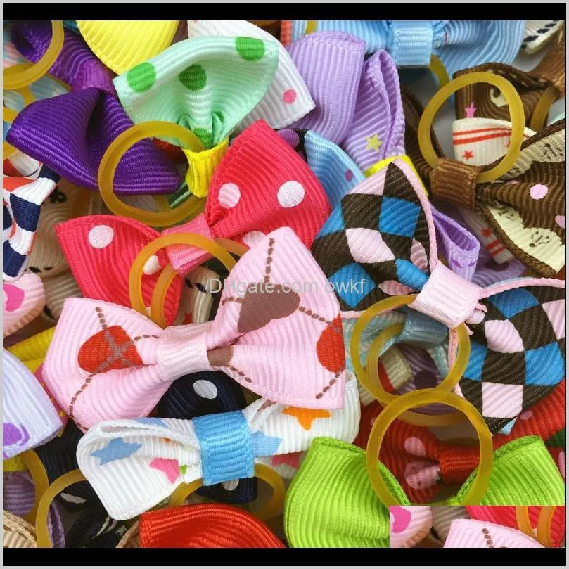 (100 pieces/lot) cute ribbon pet grooming accessories handmade small dog cat hair bows with elastic rubber band 121 colors 201127