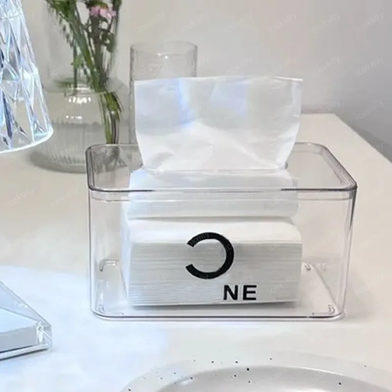 Mode klassieke transparante tissueboxen ontwerper decoratie ontwerpers letters tissue box voor restaurant zitkamer D2201126Z