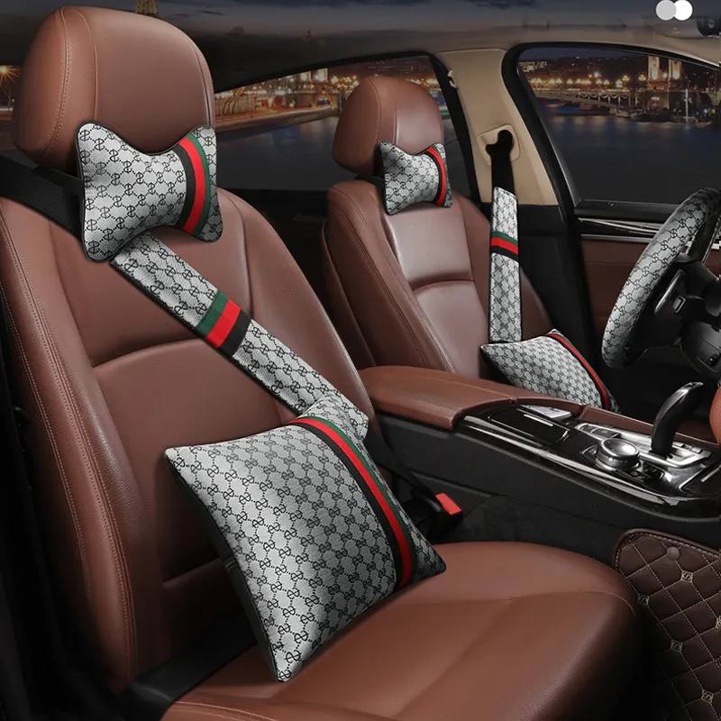Luxury Car Headrest Pillow Breathable Neck Rest Cushion for 2024 Mercedes Benz CL550 Linen Material Black Red Steering Wheel Covers Included