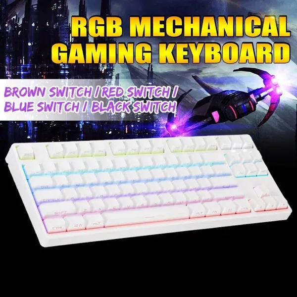 Mechanical gaming keyboard 60% compact 87 keys, wired Cherry MX blue switch, suitable for Windows PC gamers