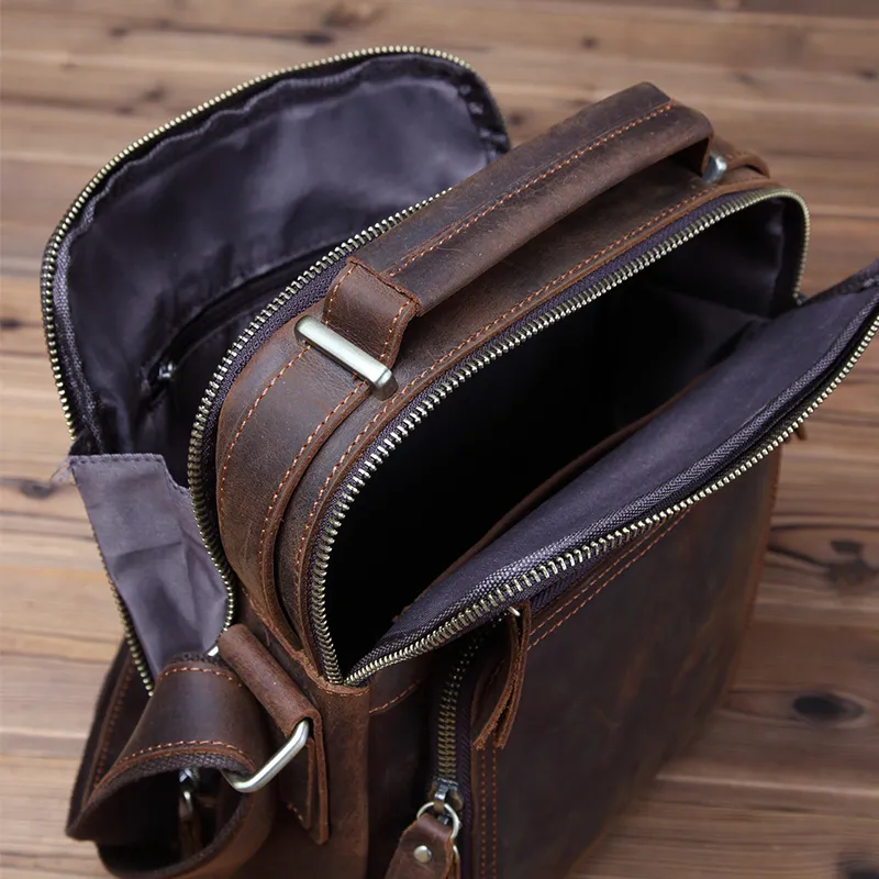 Кожаные сумочки Винтаж сумасшедший конь мешанджер сумка мужчины среднего путешествия бизнес мужская водяная плеча