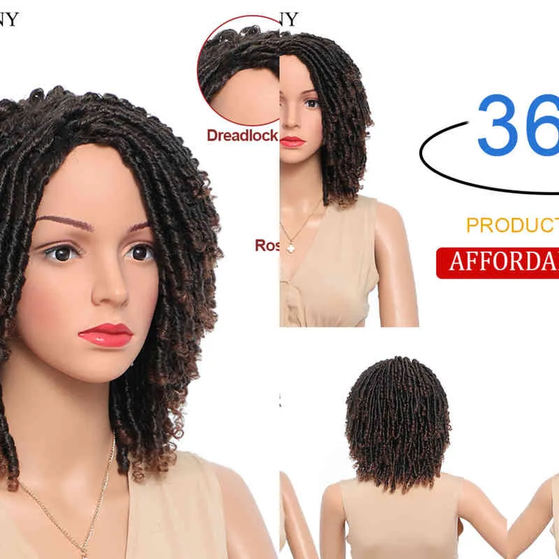 헤어 합성 가발 여성용 합성 가발 합성 옹 브레 Dreadlock 블랙 브라운 붉은 아프리카 가짜 locs 크로 셰 뜨개질 트위스트 머리 짧은 220225