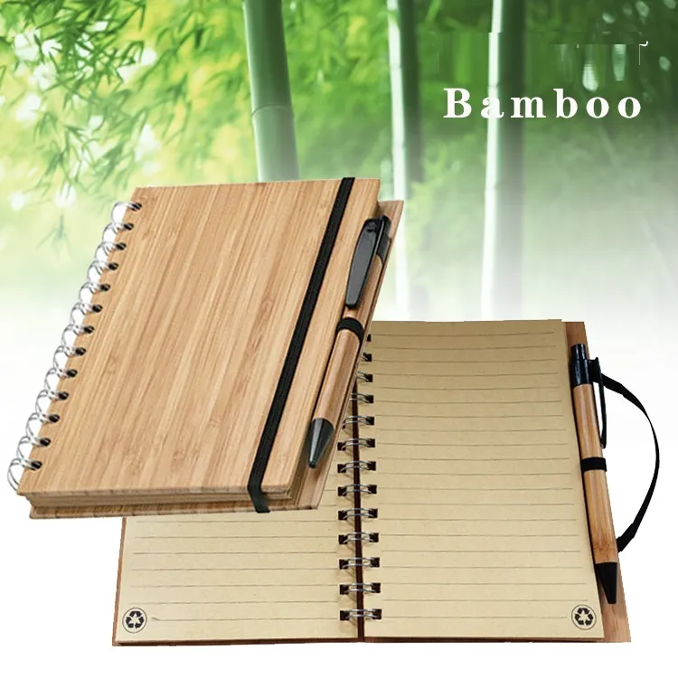 Writing Notepad Journal Eco-Friendly Bamboo Notebook with Pen - Spiral Notepad, 70 Recycled ...
