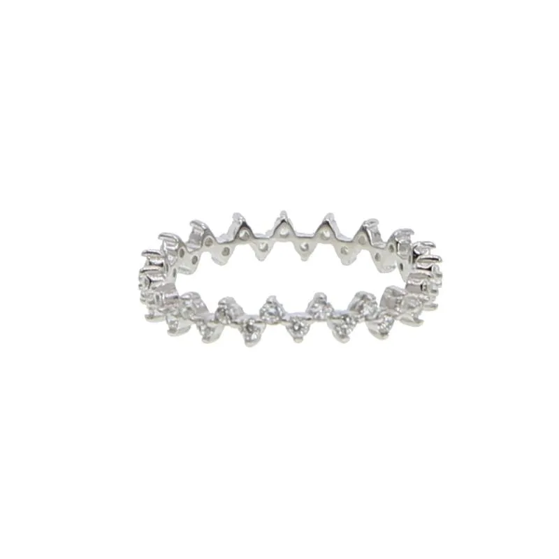 Cluster ringar 925 Sterling Silver Engagement Band Cerong Setting Cubic Zirconia Enkel Småfingerring
