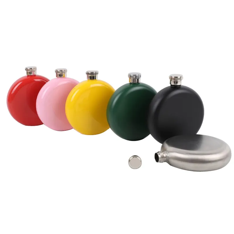 Mini Hip Flask 304 Stainless Steel 5oz With Flat Lid Colorful Flasks Fashion Round Pot Creative Portable Wine Bottle 8 colors