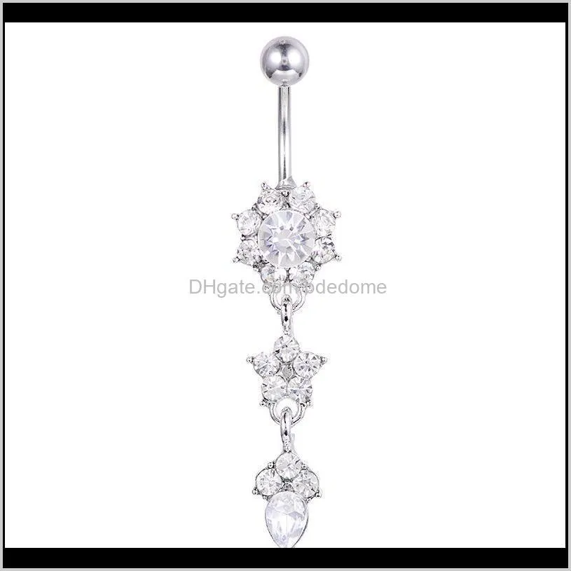 blingbling three colors to choose from the drop flower pendant with diamond female navel ring! jewelry wholesale