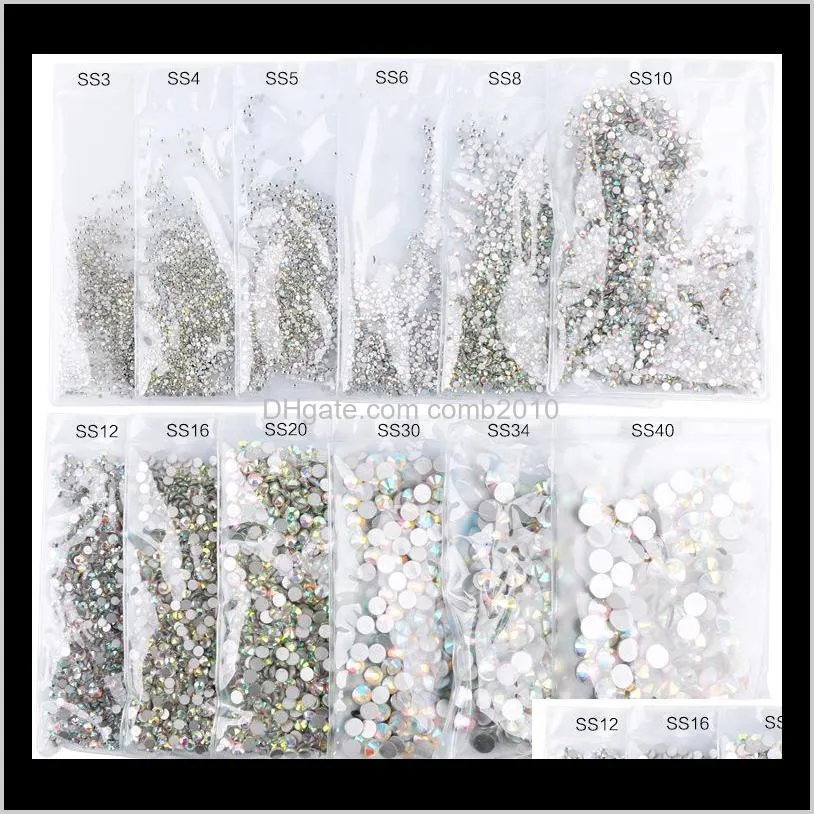 Crystal Ab Flat Back Righestone Nail Decoration SS3-SS50 3D Glass Nail Art Hingestones Taille mixte Nails ACCESSOIRES IG1TV WYZQX
