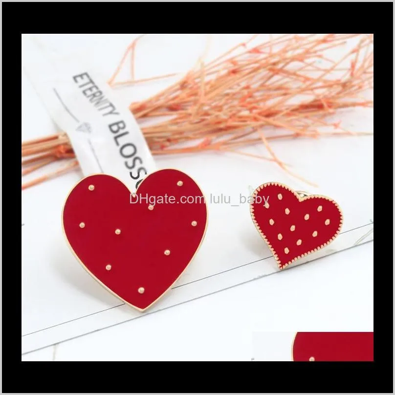 Broches Broches Drop Delivery 2021 Dessin Animé Rouge Grand Petit Coeur Épingles En Émail Mignon Femmes Broche Denim Vestes Épinglette Décoration Badge De Mode