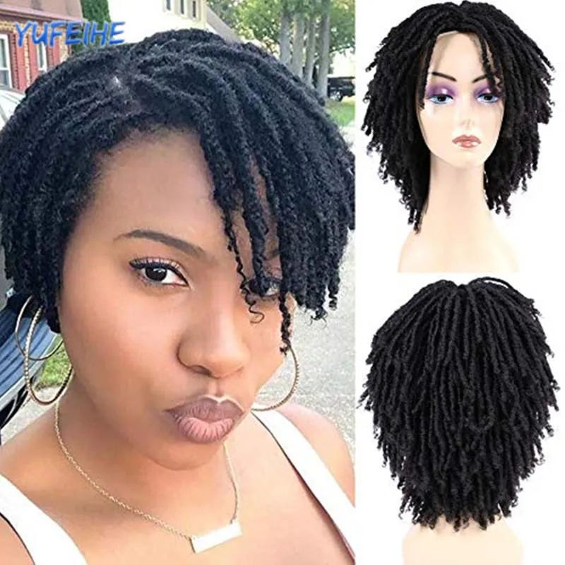 Perruques synthétiques 14 pouces 190 g/pc cheveux tressés Dreadlock perruque pour hommes noirs femmes naturel Ombre Dreadlocks fête