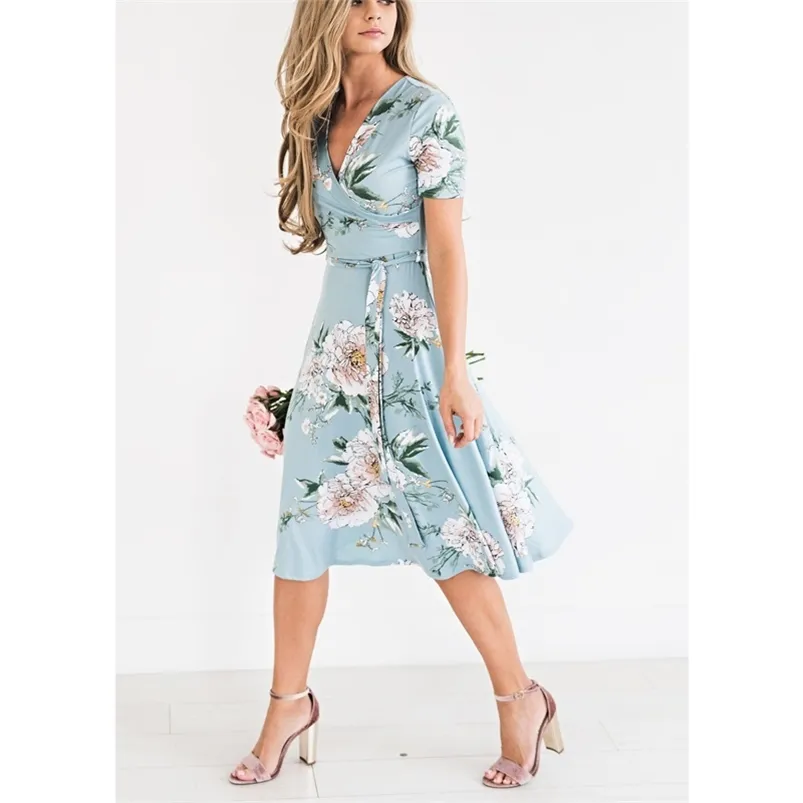 Kvinnors sommar Bohemian Floral Loose Empire Fashion Dress Casual Sundress Long Elegant Ruffle High Waist Women Estetic Dresses 210623