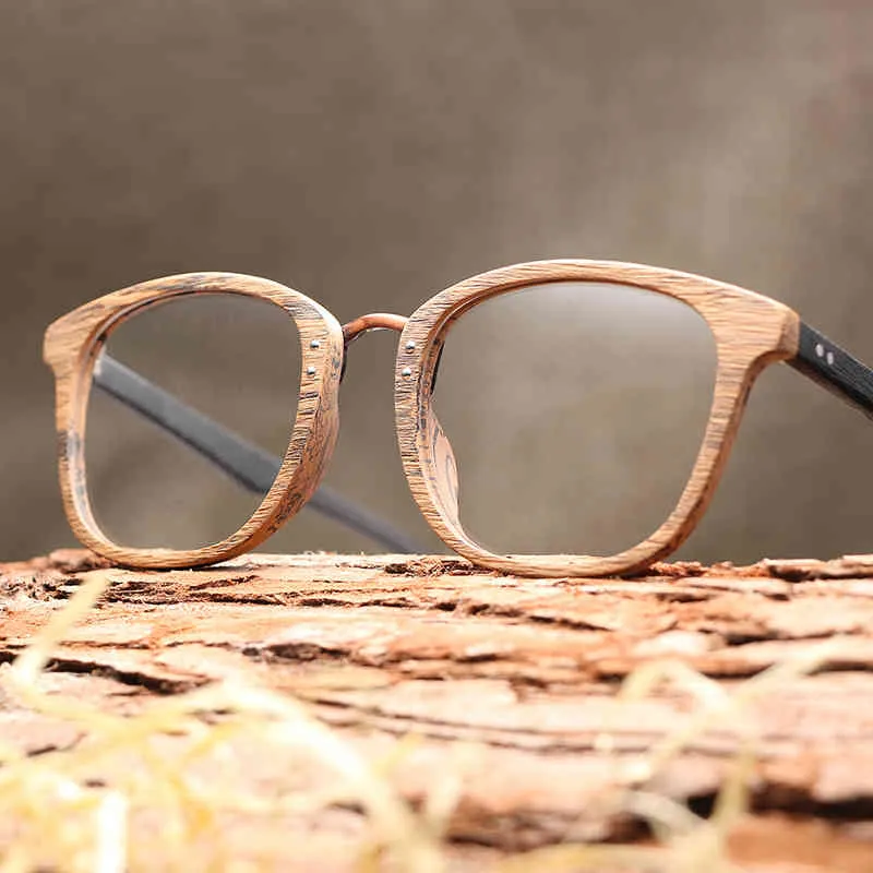 Men Women Myopia glasses Wooden Frame with Clear Lenses Brand Design Eyeglass 210323