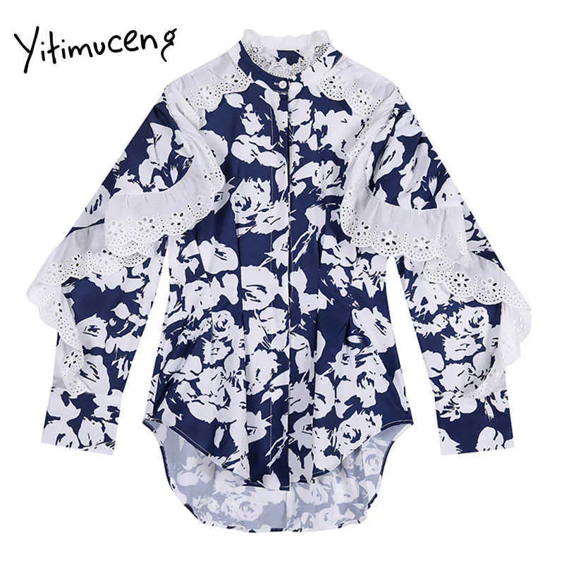 Yitimuceng Camicetta con stampa floreale Camicie da donna Allentato Primavera Abiti moda Manica a pipistrello Top Commestibile Fungo dell'albero Casual Top 210601