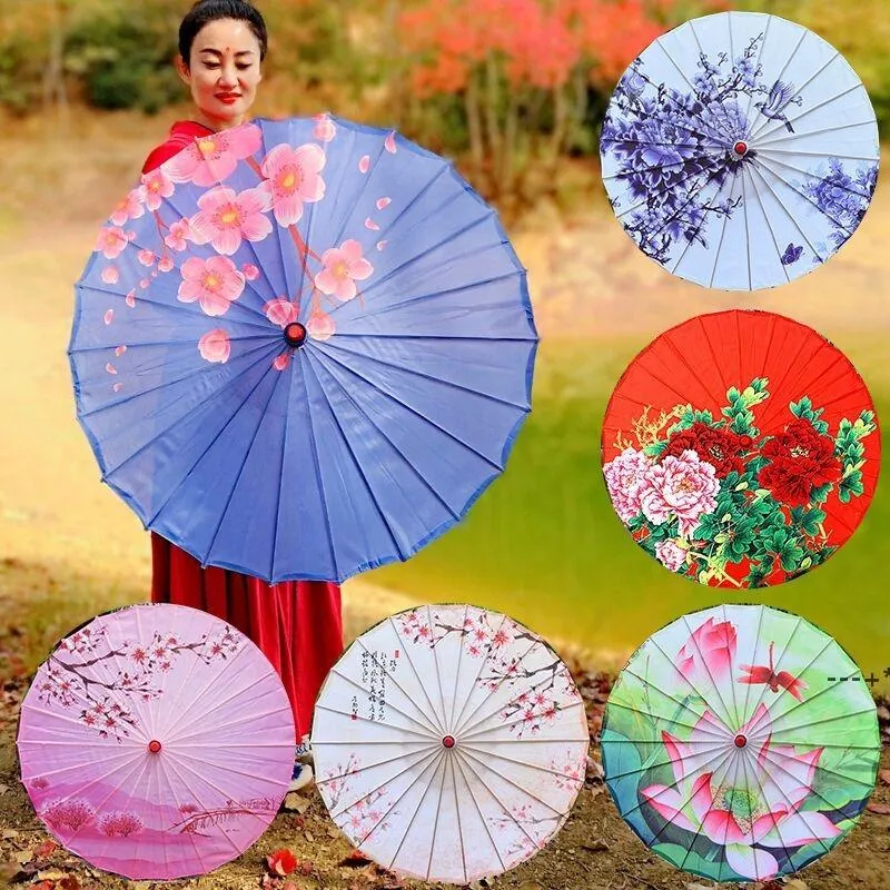 Newchinese traditionellt hantverk oljepapper paraply trähandtag silke tyg paraply regntät dans cos paraply bröllop dekoration rra10709