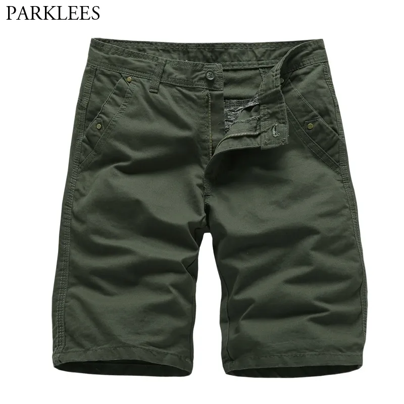 Mens Casual Slim Fit Cotton Army Green Cargo Shorts Summer Style Knee Length Shorts Pants Men Casual Loose Work Short Masculino 210522