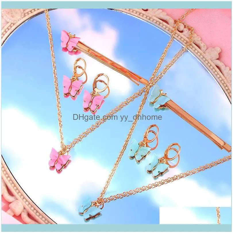 Earrings & Necklace 2021 Korea Multicolor Acrylic Butterfly Pendant Hairpin Sets For Women Girls Jewelry Set Party Gifts