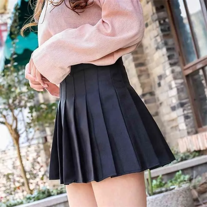 Black Women Skirts With Shorts Korean Style Plaid Pleated Kawaii Cute High Waist Tennis Mini Pink White 210629