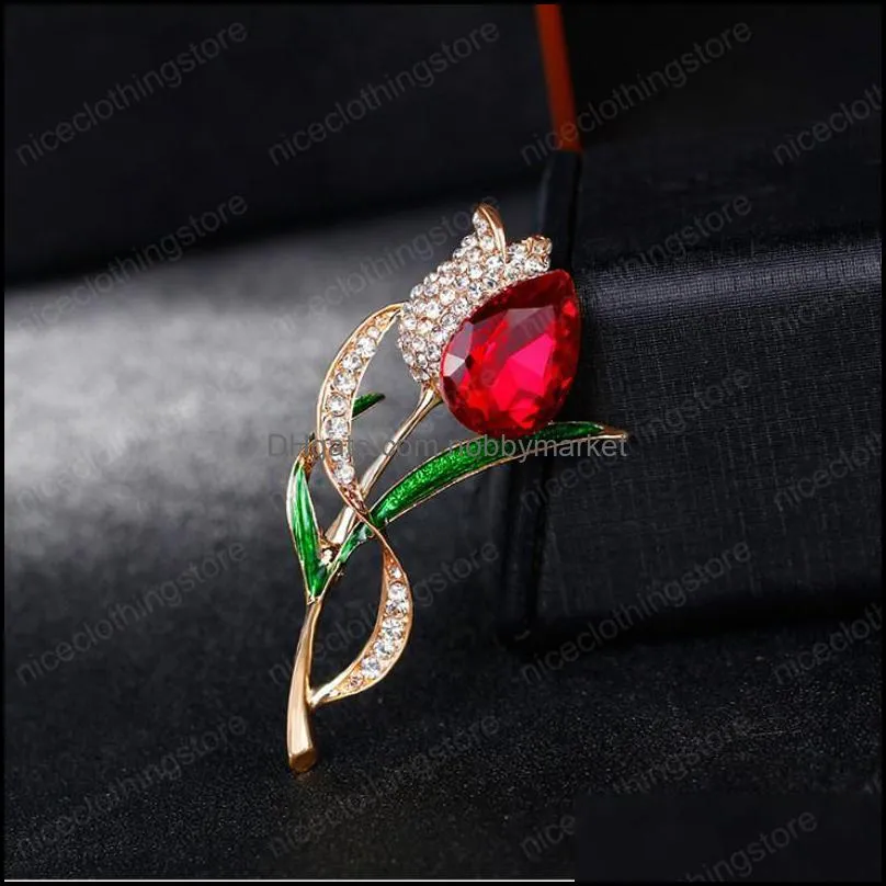 Fashion crystal Tulip brooch diamond flower corsage scarf buckle brooches women dress suit fashion jewelry