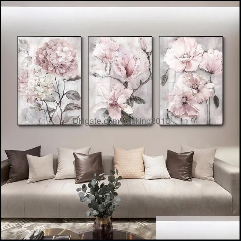 Flowers Wall Art Canvas Paintings Pink Floral Posters Prints For Nordic Bathroom Living Room Home Decor Wall Pictures Farmhouse