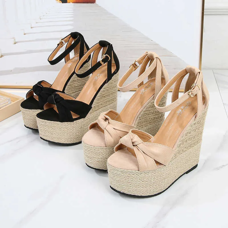 Sandals women summer new 2021 wedge heel Elegant Wedding Party shoes High Heel bowknot platform Y0714