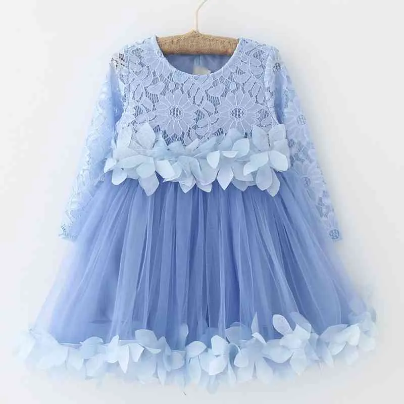 Девушки платье лето детей кружева печать с длинными рукавами сращивание принцессы детская одежда детская одежда 3-7Y 210515