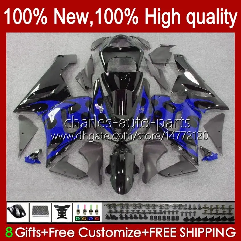 Full Fairings per Kawasaki Ninja ZX600C ZX-600 ZX 6R 600CC 6 R ZX636 05-06 Bodywork 7No.43 ZX-636 600 CC ZX6R 05 06 ZX600 ZX 636 ZX-6R 2005 2006 Bodys Bodys Bodys Blu Fiammes