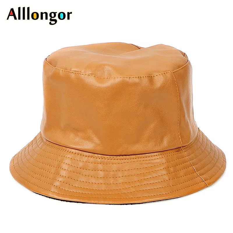 Cloches Fashion Leather Winter Autumn 2021 دلو القبعات الرجال الصلبة سوداء مسطحة الصيد قبعة Chapeu Women Caps Hip Hop Harajuku Panama