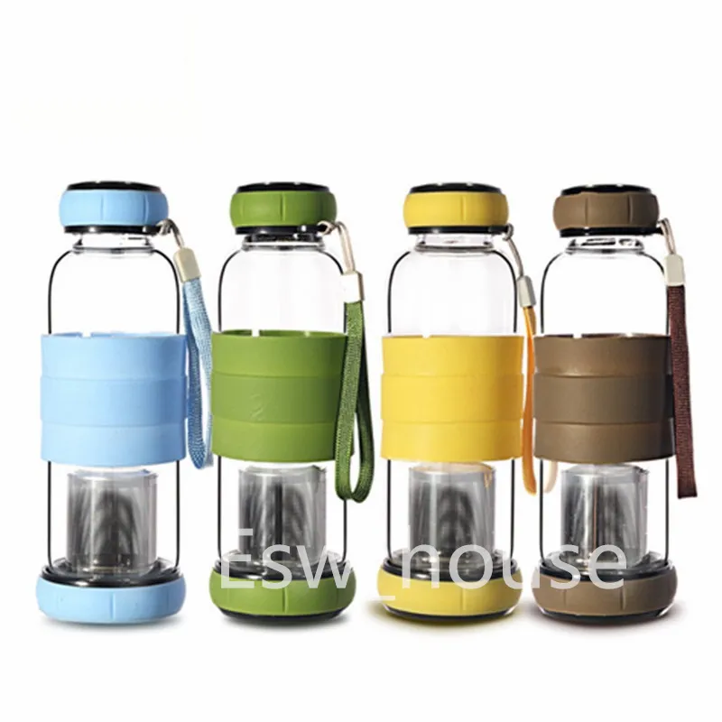 Bouteille d'eau en verre portable de 550 ml avec infuseur à thé voyage en plein air jus de fruits bouilloire boisson tasse