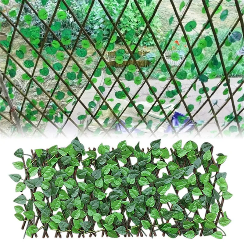 Fencing, Trellis & Gates 5PCS Retractable Artificial Garden Fence Expandable Faux Ivy Privacy Wood Vines Climbing Frame Gardening Plant Deco
