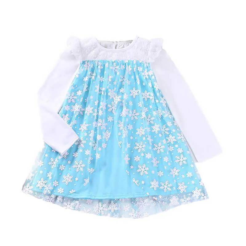 Retail Girl Princess Dress Snowflake Cartoon Halloween Christmas Performance Long Sleeve Children Clothing 2-6 Years L763 210610