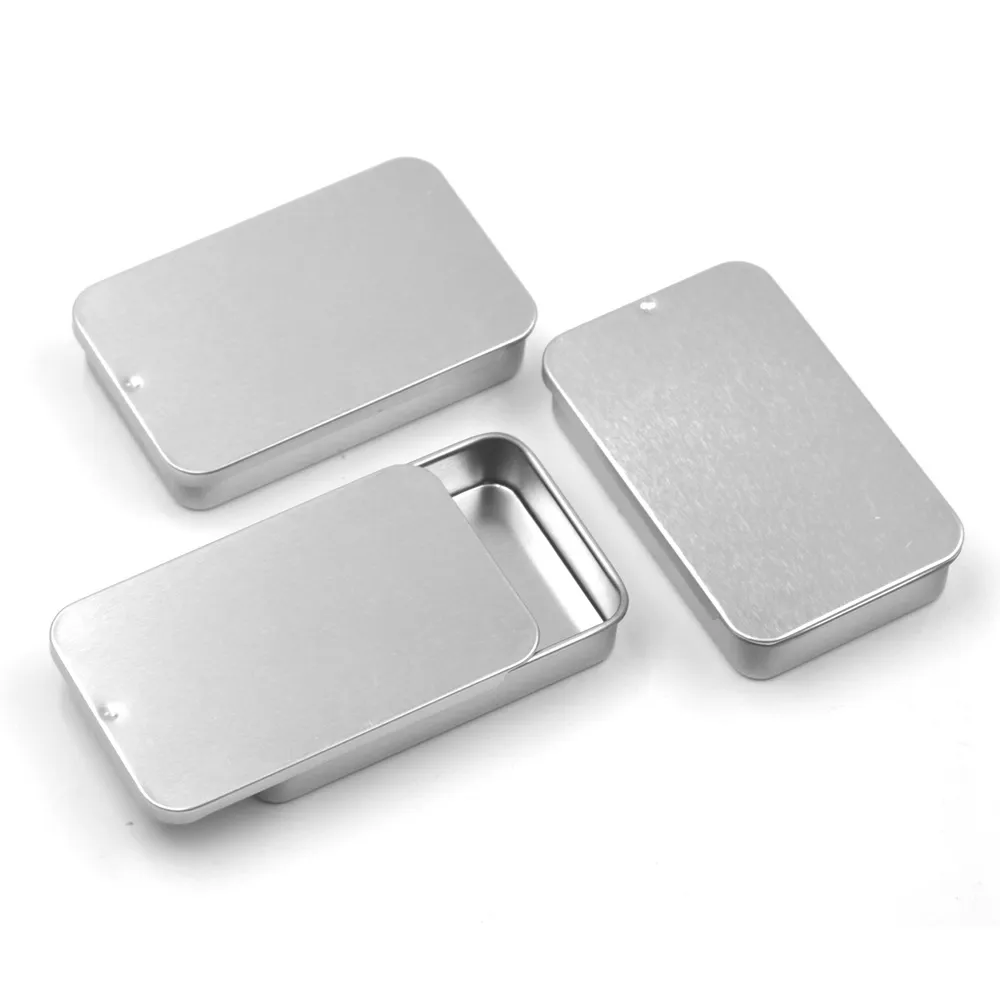 Imprimer Logo Mini Slide Top Tin Containers 80 * 50 * 15mm Boîte rectangulaire portable pour le stockage de l'artisanat, les baumes à lèvres bricolage et les parfums solides