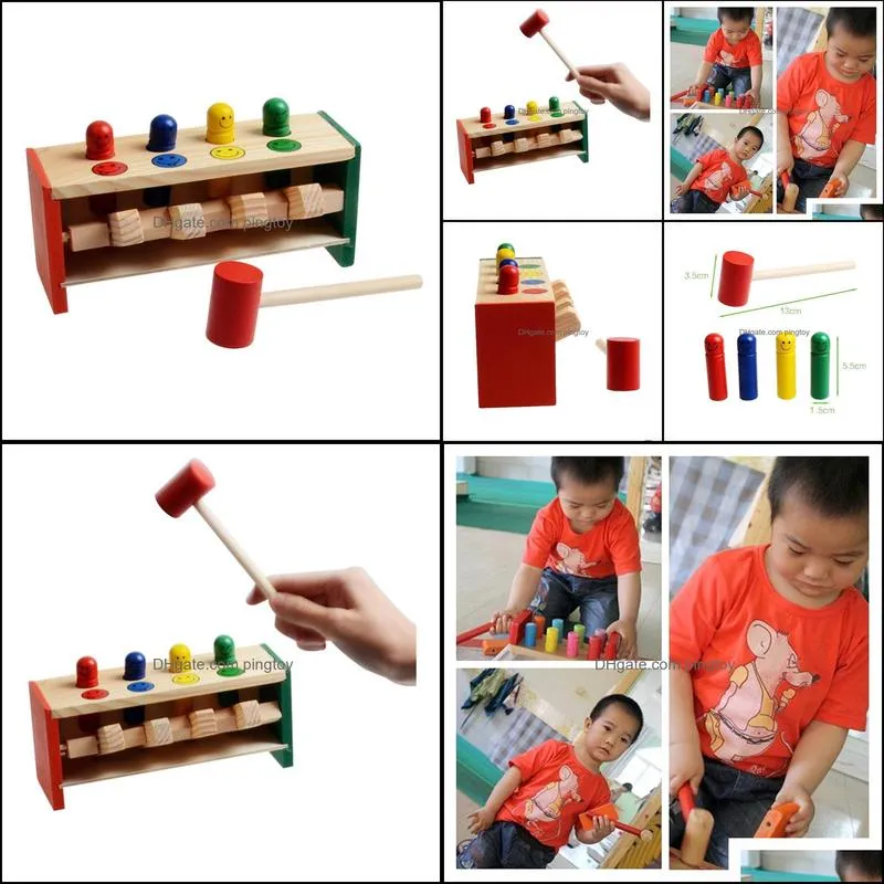 Baby Wooden Toy Hand Knocking Game Hammering Bench Hammer Children Toddler Kids Educational Toy Gift