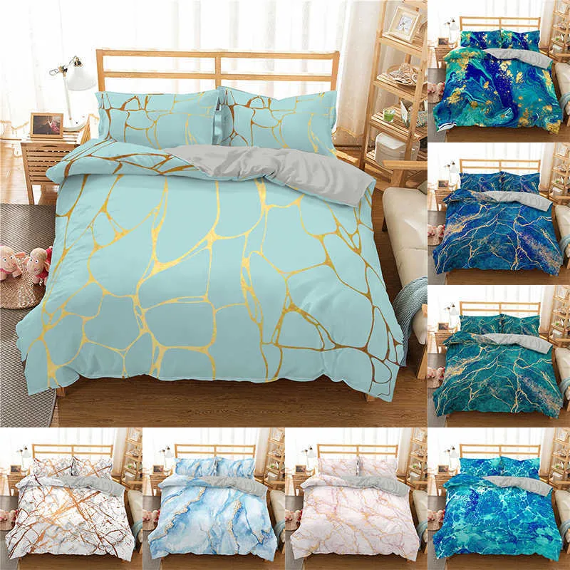 Marble Pattern Printed Duvet Cover Single Twin Double Full King Size Bedding Sets With Pillow Case Bedroom Textiles 210706