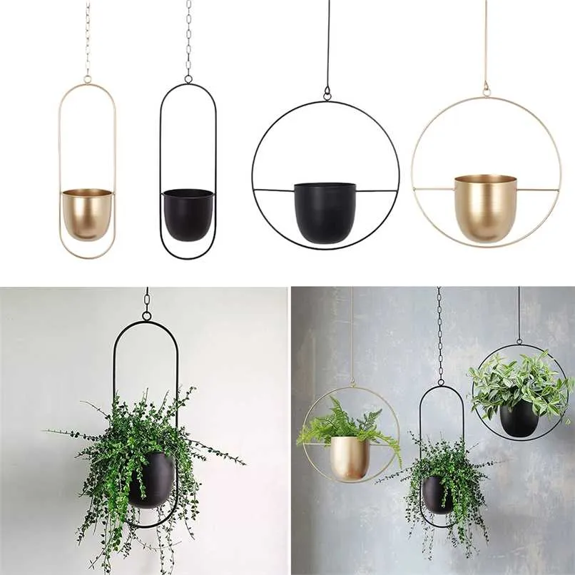 Metal Iron Hanging Flower Pot Decorative Swinging Flower Basket Wall Hanging Flower Pot Decorative Hanging Basket Wall Mount 211027