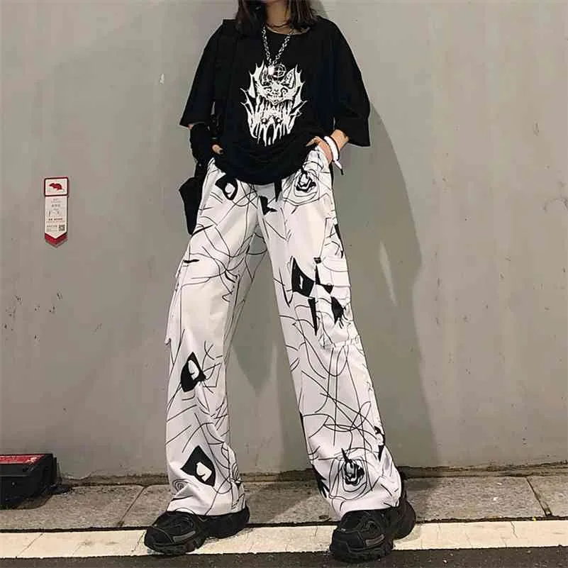 Korobov coréen streetwear imprimer femmes pantalons harajuku taille haute lâche décontracté femme pantalons de survêtement vintage large jambe pantalon 210430