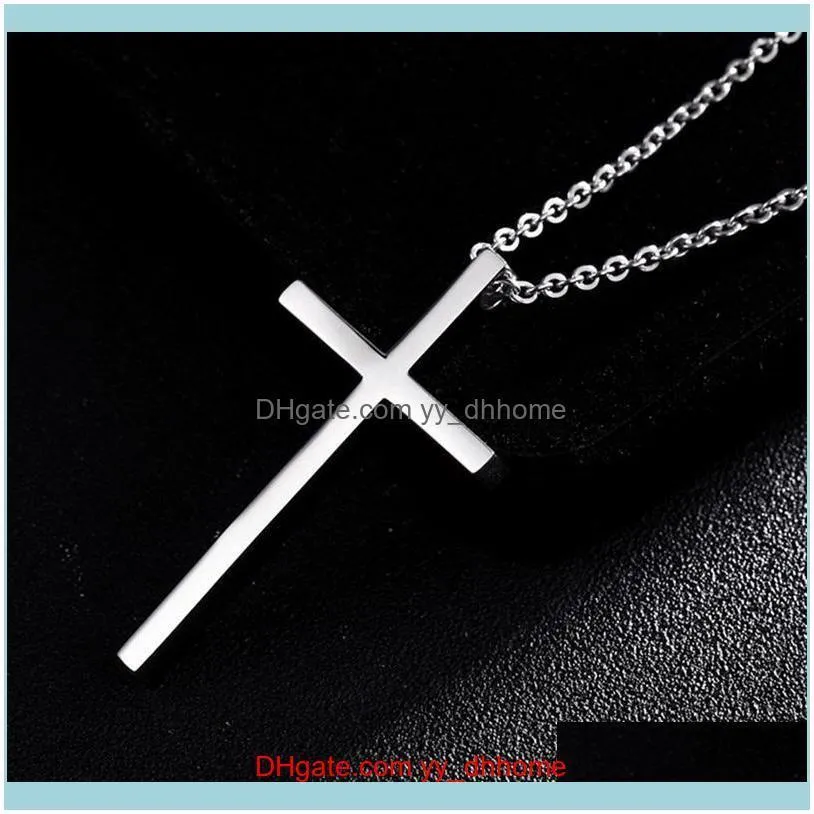 Titanium Steel Cross Pendant Necklace For Men Women Minimalist Jewelry Male Female Prayer Necklaces Chokers Silver Color Gift