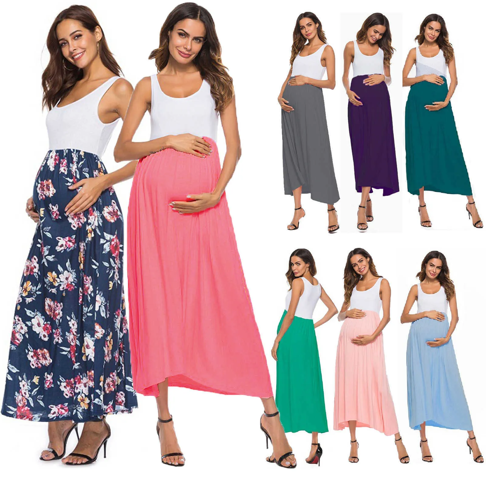 Sexy Dresses Pregnant Women Clothes Sleeveless Vest Soild Color Maternity Casual Sexy Dress zwangerschaps kleding Q0713